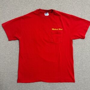 Vintage Hanes Beefy-T Methods West Pocket Graphic T-Shirt Red Size Large